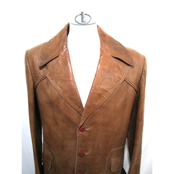 EUC! Vintage 70s Europe Craft Brown Leather Jacket Men Sz 44 - Picture 2 of 12
